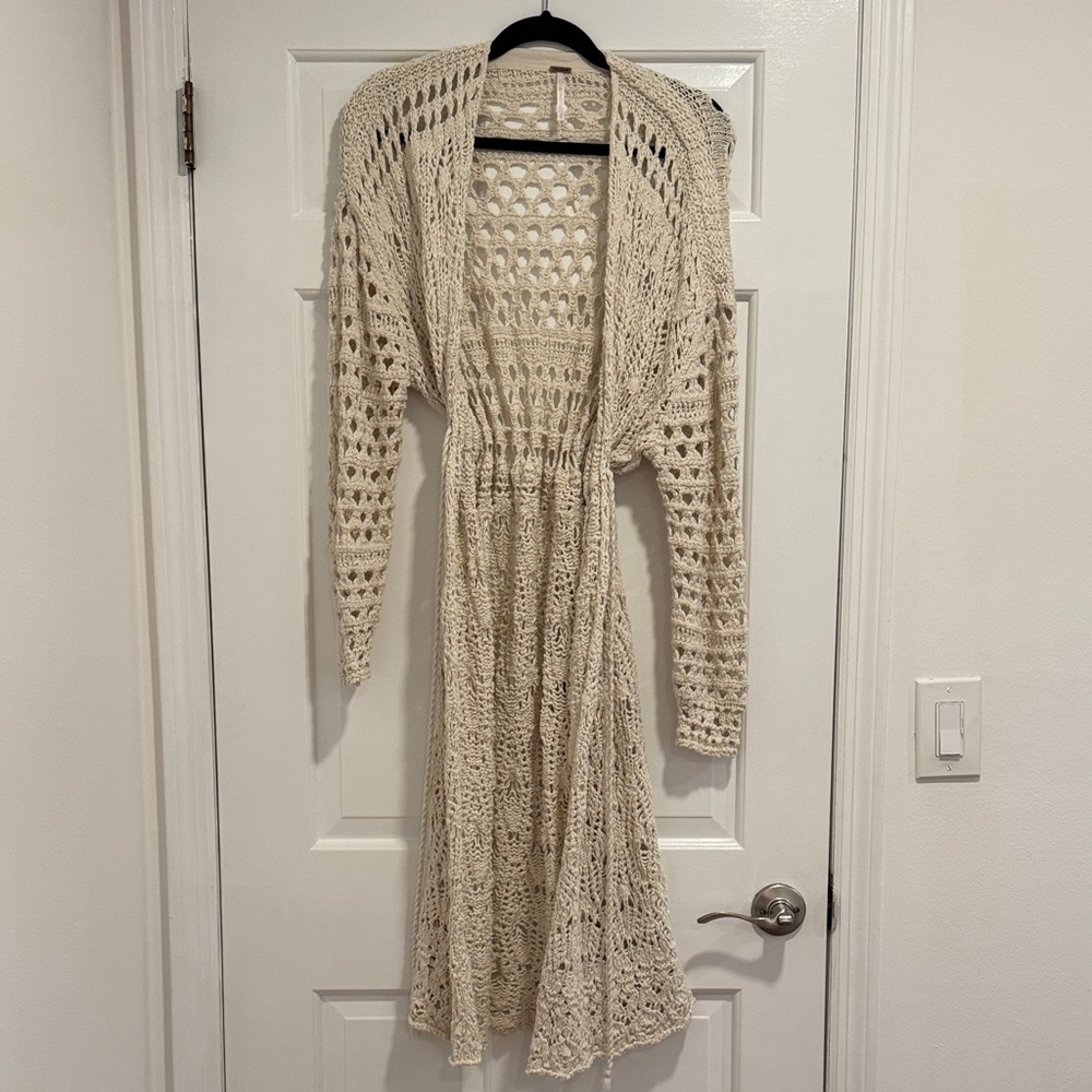 Free people sweet talker crochet knit long cardigan